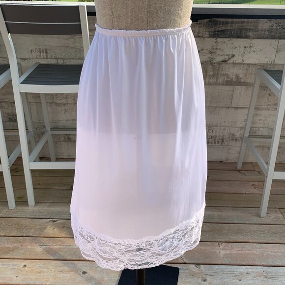 Vintage 90s Slip Skirt White Satin Lace Trim Fairy Boho Chic 90s Lingerie New - Picture 1 of 10